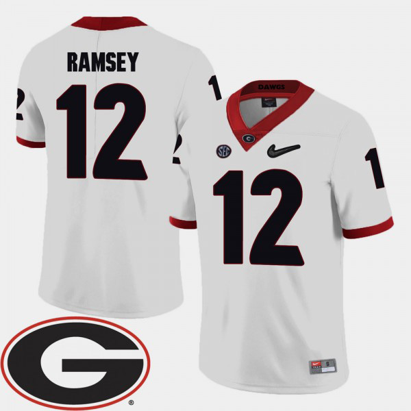 Men's #12 Brice Ramsey Georgia Bulldogs 2018 SEC Patch College Football Jersey - White